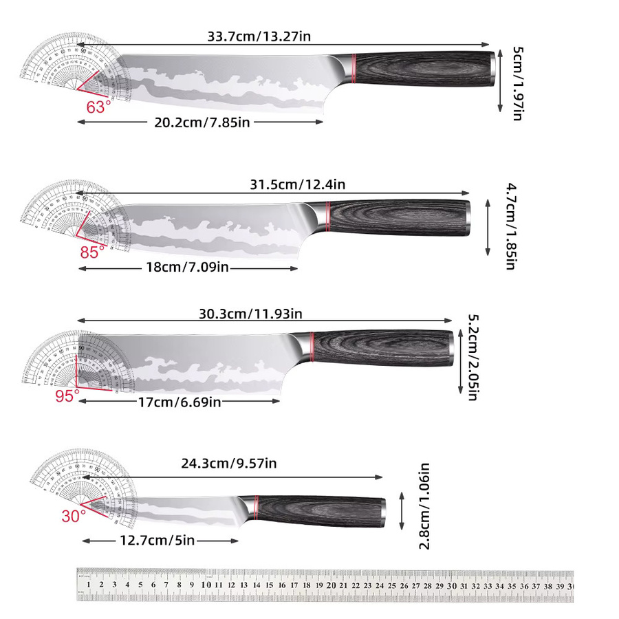 DFITO 4-teiliges Japanisches Küchenmesser-Set mit Damaszener-Muster in Schwarz - Bild 5