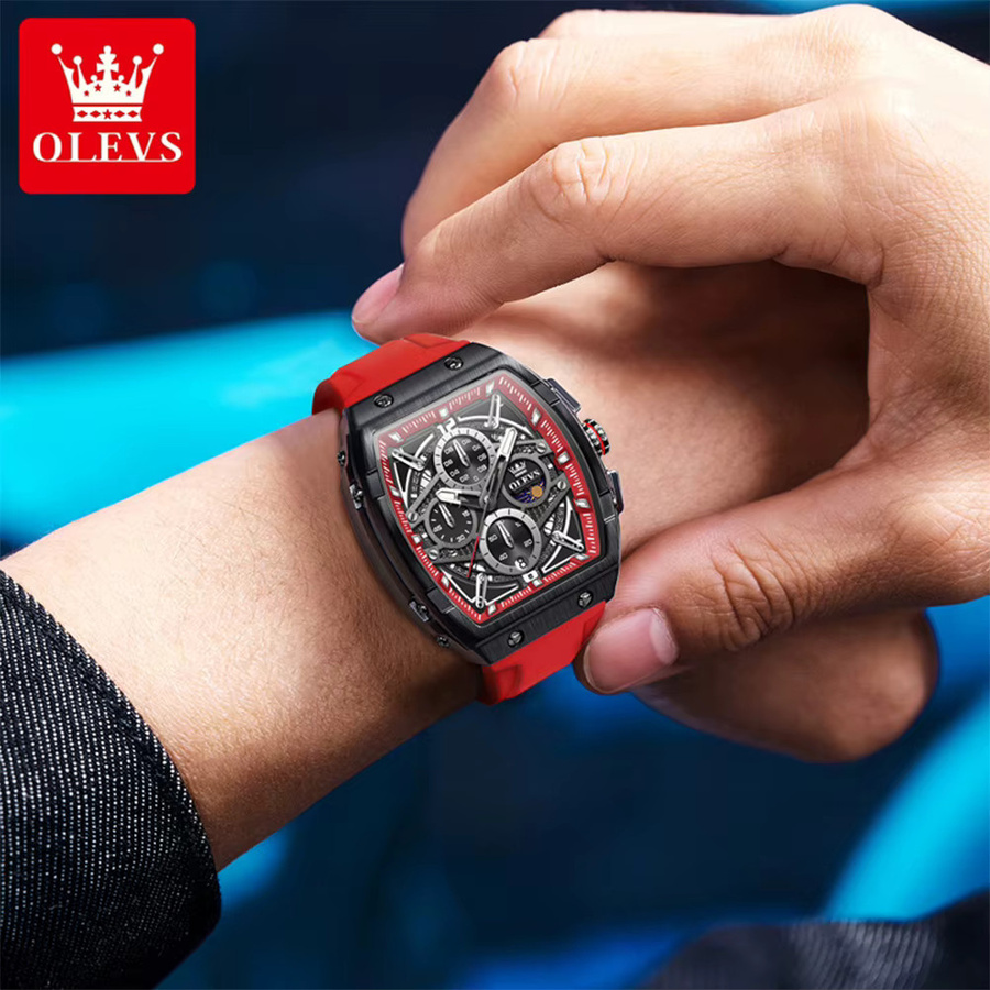 OLEVS Chronograph, Quarz, Silikonarmband, Schwarz, Herren - Bild 3