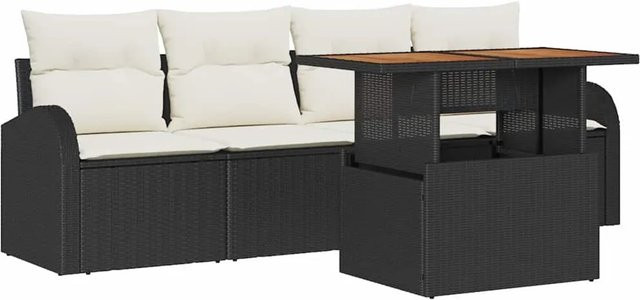 vidaXL Garten-Sofa-Set 5-tlg. in Schwarz mit Poly Rattan, Polster und integriertem Stauraum für Kissen - Bild 1