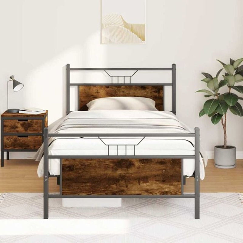 Bettgestell aus Holzwerkstoff und Stahl von vidaxl in Räuchereiche Braun, B/T: 107 x 203 cm - Bild 1