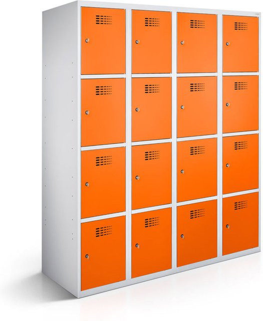 rotstahl Fächerschrank mit 16 Fächern in Orange und lichtgrauem Korpus, B/T/H: 120 x 50 x 180 cm - Bild 1