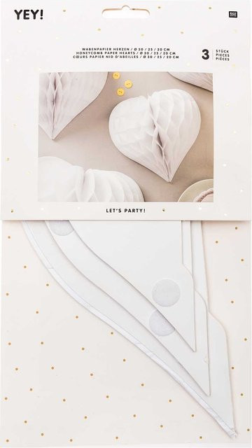 Rico Design Wabenpapier Herzen in Weiß, 3 Stück - Bild 1