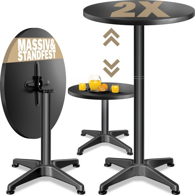 CASARIA 2er-Set Stehtische aus Aluminium und Edelstahl in Schwarz, höhenverstellbar und klappbar, Durchmesser: 60 cm, Höhe: 70 bis 115 cm - Bild 1