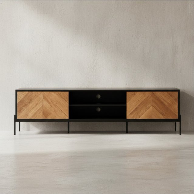 KADIMA DESIGN Modernes TV-Lowboard mit V-Muster in Schwarz für 70-Zoll Fernseher, B: 163 cm, H: 40 cm, T: 45 cm - Bild 1