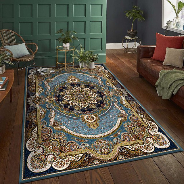 VIKAMA Orient Teppich Kristall Samt in Blau für Wohnzimmer und Schlafzimmer, B/T: 60 x 40 cm - Bild 1