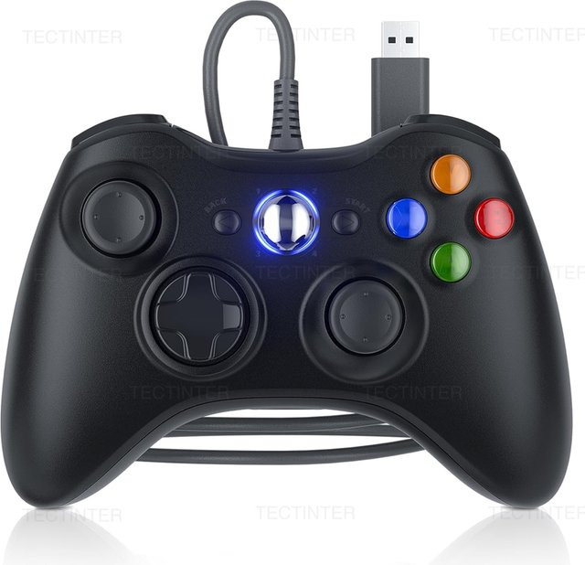 TECTINTER USB Wired Game Controller für Xbox 360 und PC in Schwarz - Bild 1