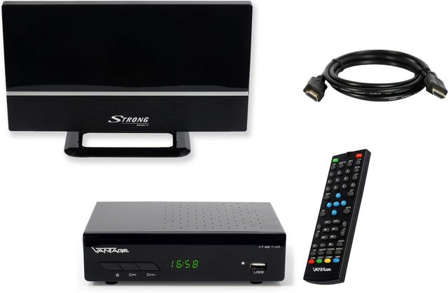 Vantage VT-92 DVB-T2 Receiver in Schwarz mit HDMI und SCART für Full HD - Bild 1