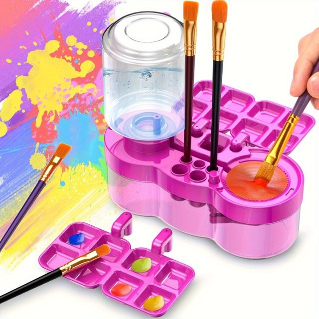 Automatische Pinselwaschmaschine mit Wasserzirkulation und Ablaufknopf für Acryl- und Lackierpinsel auf Wasserbasis in Pink und Lila - Bild 1