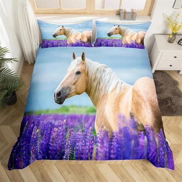 Bettwäscheset mit 3D-Pferdemotiv in Schwarzweiß für Kinder und Teenager, Bettbezug mit Reißverschluss, Größe: 135 x 200 cm - Bild 1