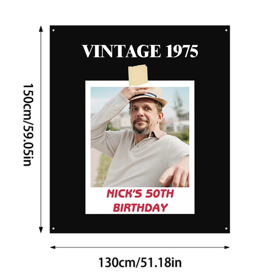 WEIGAO Personalisiertes Geburtstagsbanner im Polaroid-Stil in Schwarz als Vintage-Party-Dekoration und Willkommensschild - Bild 4