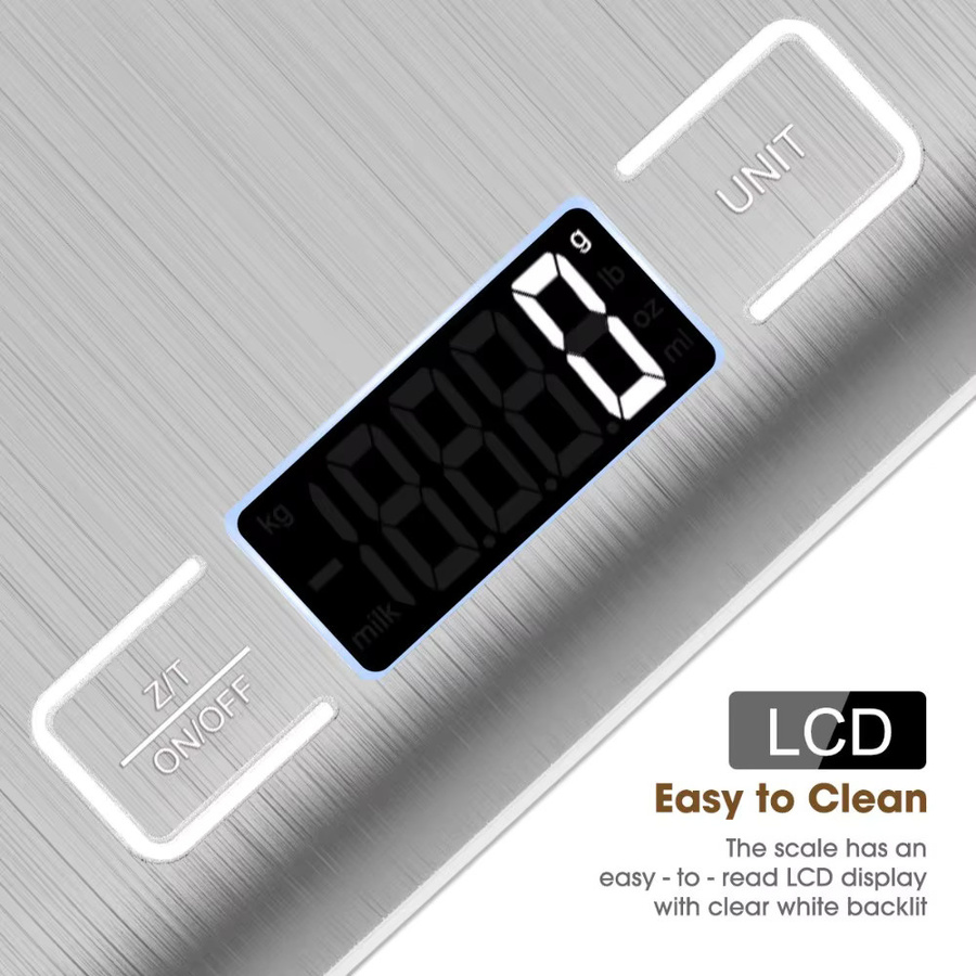Digitale Küchenwaage von FEB.WIND aus Edelstahl mit LCD-Display und Tara-Funktion, 10 kg Kapazität, Silber oder Pink - Bild 2