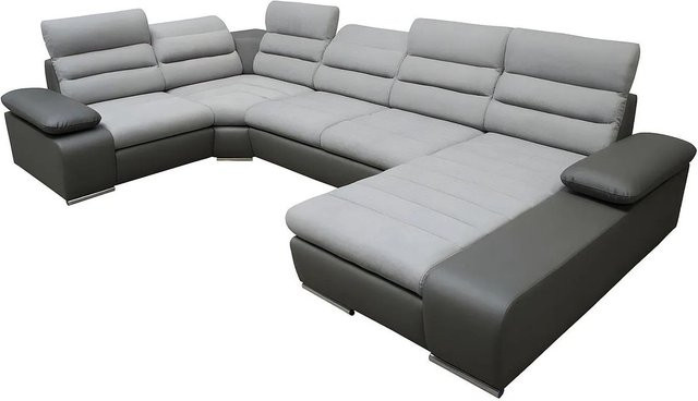 Vente-unique Schlafsofa Boileau in Grau Anthrazit mit L-Form und Schlaffunktion, Breite: 362 cm - Bild 1