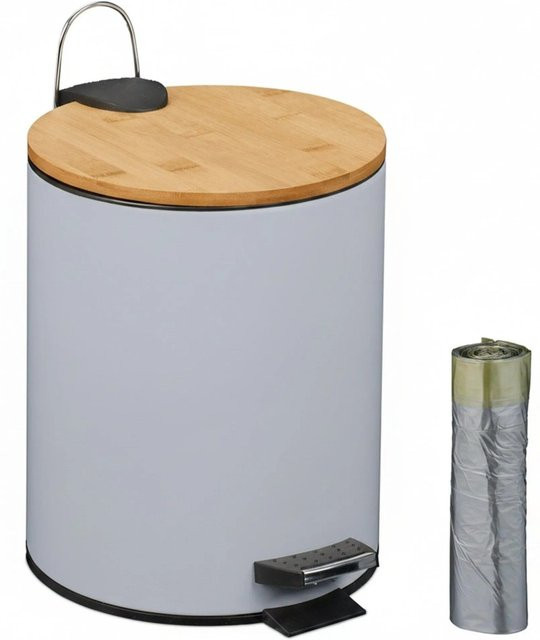 Relaxdays Kosmetikeimer aus Eisen und Bambus mit Softclose-Funktion in Grau, B: 26 cm, T: 20,5 cm, H: 25 cm - Bild 1