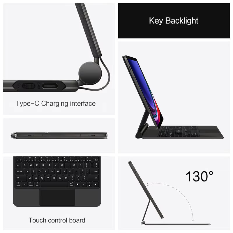 Samsung Tastatur mit Touchpad für Galaxy Tab S9, S8, S7 11 Zoll Tablet Case in Schwarz - Bild 3