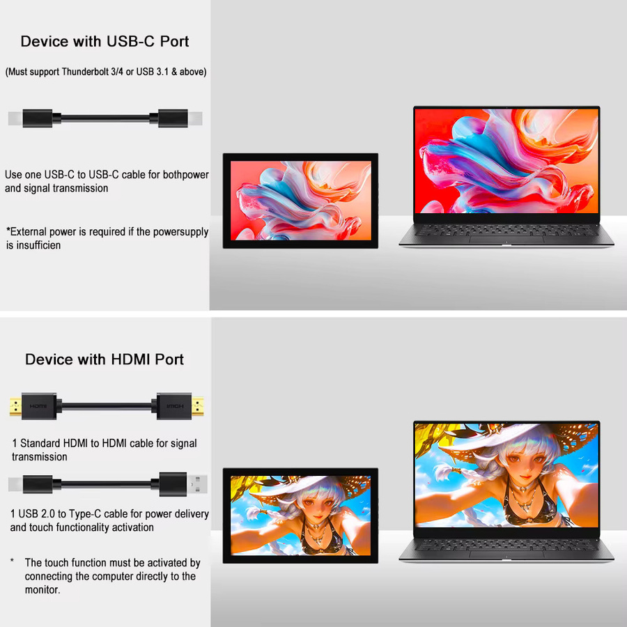 Pisichen 7 Zoll Tragbarer IPS Touchscreen Monitor mit 1280x800 Auflösung und USB-C Anschluss in Schwarz - Bild 3