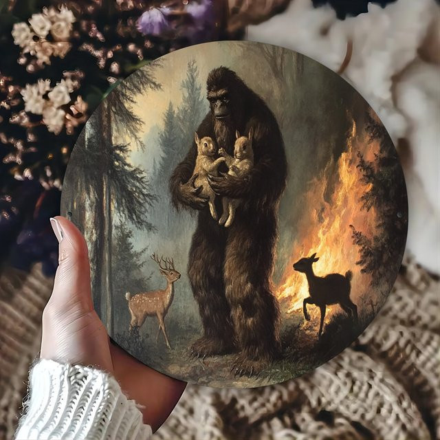 Potdemiel Sasquatch Rescues Critters Rundes Vintage-Aluminiumschild in Mehrfarbig, Durchmesser: 20 cm - Bild 1