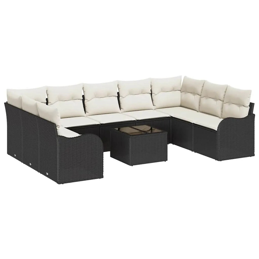vidaXL 9-teiliges Garten-Sofa-Set aus Poly Rattan in Braun mit Kissen und Tisch im L-Shape Design - Bild 2