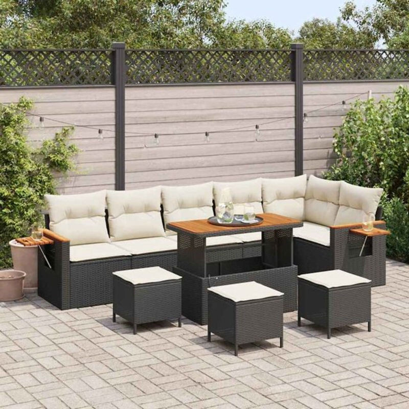 vidaxl Garten-Sofa-Set aus Poly-Rattan mit 10 Kissen in Schwarz - Bild 1