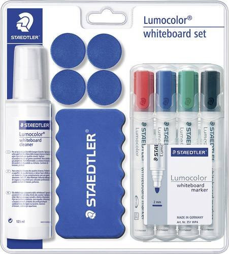 Staedtler Lumocolor Whiteboard-Starterset mit 4 Whiteboard-Markern in Schwarz, Blau, Rot und Grün sowie Zubehör - Bild 1