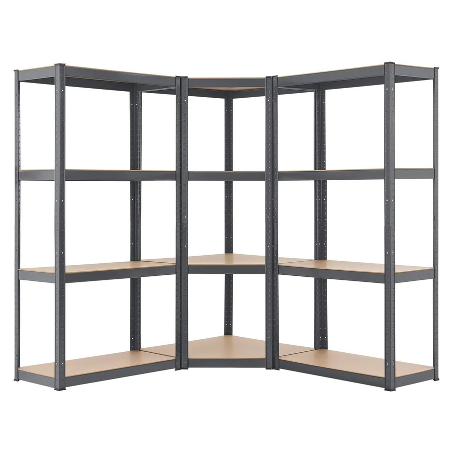 Juskys 3er Metall Regalsystem Easy und Corner in Grau mit 12 MDF Holz Böden für Keller, Garage und Werkstatt - Bild 2