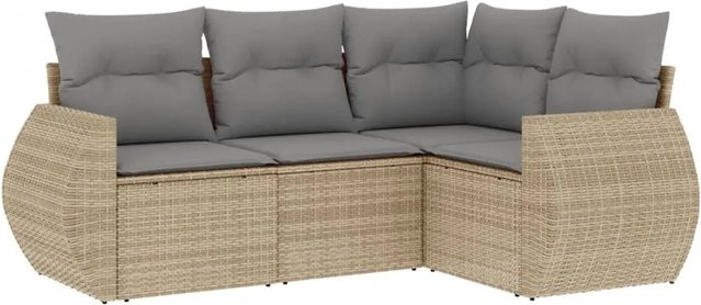 vidaXL 4-tlg. Garten-Sofagarnitur in L-Form aus Poly-Rattan in Beige mit Kissen und Stauraum - Bild 1