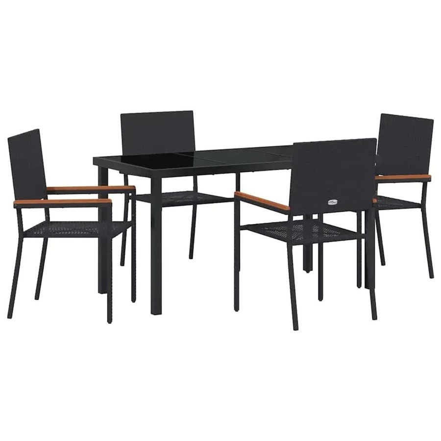 vidaXL Garten Essgruppe 5-teilig aus Poly-Rattan und Akazienholz in Schwarz mit Glastisch - Bild 2
