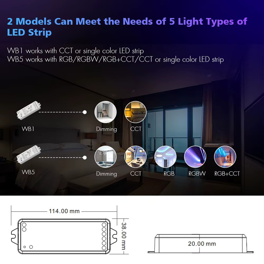CENFAYA LED-Controller mit Bluetooth und Tuya-App-Steuerung, dimmbar, RGBW/RGBCCT für LED-Streifen, kompatibel mit Amazon Alexa und Google Assistant - Bild 1
