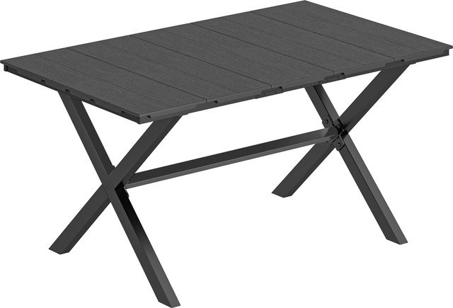 Outsunny Rechteckiger Garten-Esstisch mit HDPE-Lattenplatte und Metallgestell in Schwarz, B/T/H: 150 x 90 x 74 cm - Bild 1