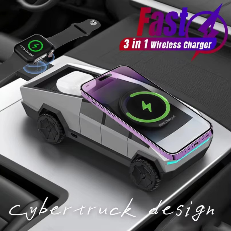 VIKEFON 3 in 1 magnetisches kabelloses Ladegerät für iPhone 12-16, Apple Watch und AirPods in Grau - Bild 2