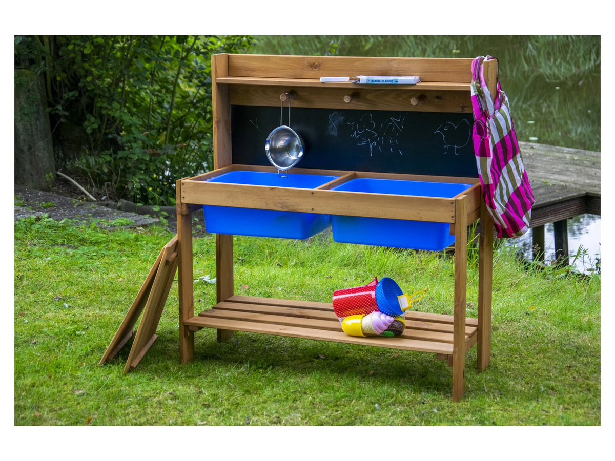 DOBAR Matschküche für Kinder aus Holz mit Kreidetafel und 2 Behältern - Bild 2