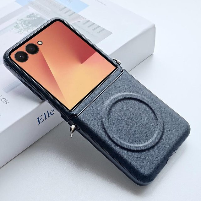 Magnetische PU-Leder Hülle für Samsung Galaxy Z Flip 7, Z Flip 6 und Z Flip 5 mit Seitenhaken in Schwarz oder Weiß - Bild 1