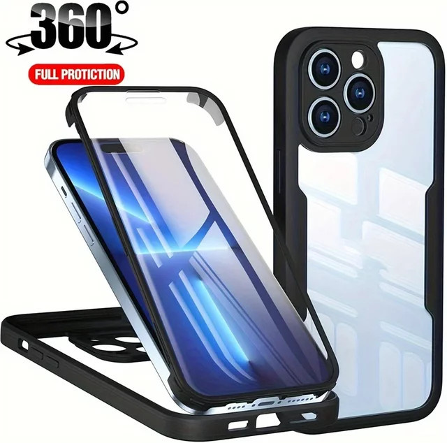 360-Grad-Ganzkörper-Handyhülle in Schwarz für iPhone 16 15 14 13 12 11 Pro Max und weitere Modelle - Bild 1