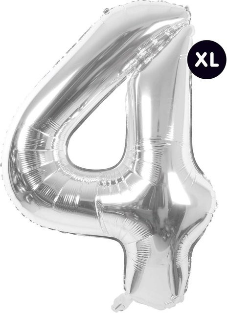 Rico Design Folienballon Zahl 4 in Silber, Höhe: 86 cm - Bild 1
