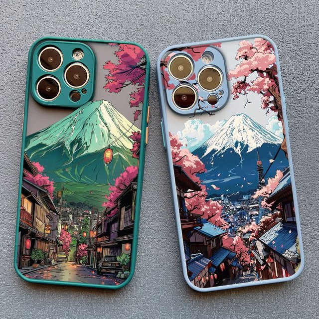 Stoßfeste Handyhülle mit japanischem Mount Fuji Motiv für Apple iPhone Modelle, matte Abdeckung, Multicolor - Bild 1