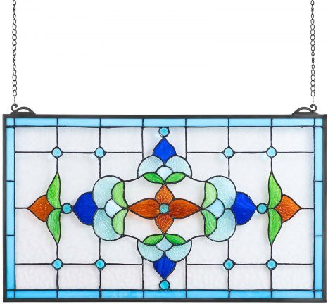 VEVOR Buntglasfensterpaneel im Tiffany-Stil, rechteckiges Vintage-Fensterdekor mit Kette, Mehrfarbig, B/H: 66,4 x 40,2 cm - Bild 1