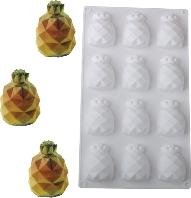 Meibum Silikonform Ananas-Design in Weiß für Mousse, Schokolade und Gebäck, 12-fach - Bild 1