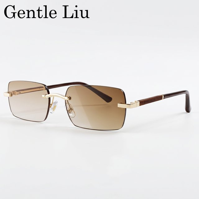 GENTLE LIU Sonnenbrille, randlos, rechteckig, Metall, braun, Herren - Bild 1