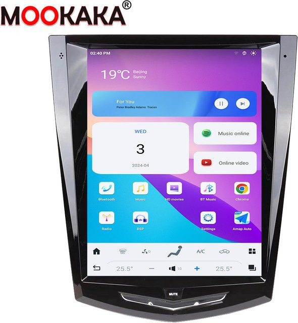 Aotsr Android Auto und Carplay Multimedia-Player mit GPS und DSP für Cadillac ATS CTS SRX Escalade 2013 bis 2018, Schwarz - Bild 1