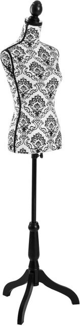 tectake Schneiderpuppe Torso mit Blumenmuster in Schwarz Weiß, höhenverstellbar, B/T/H: 77 x 38 x 168 cm - Bild 2