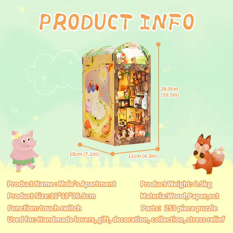 CUTEBEE Book Nook Kit, DIY Puppenhaus, Maulwurfswohnung, mit Touch-Licht - Bild 5