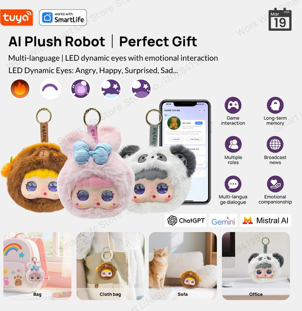Tuya Smart AI Plüschroboter, interaktives Smart-Spielzeug, mit LED-Augen und Sprachsteuerung - Bild 1