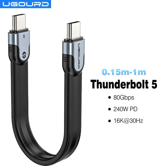 UGOURD Thunderbolt 5 USB-C Datenkabel, 80Gbps Hochgeschwindigkeits-Kabel, Farbe: Schwarz - Bild 1