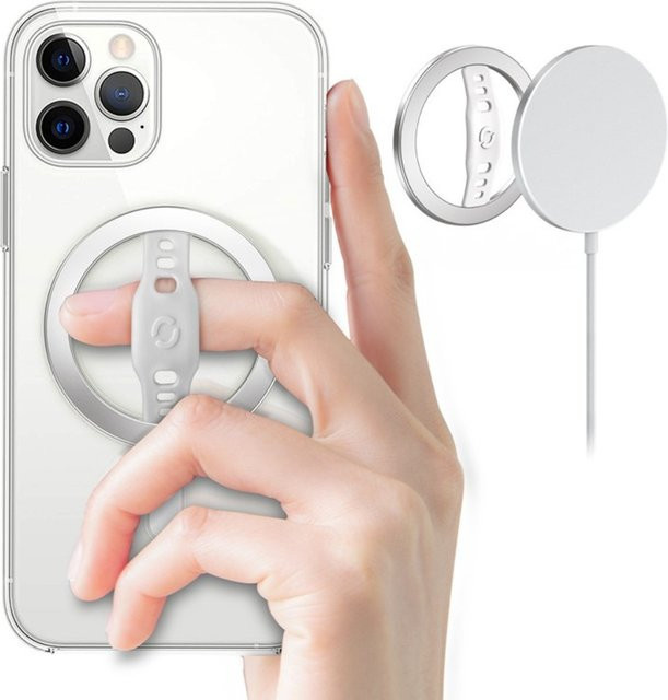 MIIQNUS Magnetischer Ring für MagSafe-Telefonhalter mit Silikon-Fingergurt und abnehmbarem Telefongriffständer für kabelloses Laden, Schwarz oder Silber - Bild 1