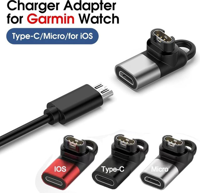 Garmin Ladekabel Adapter für Fenix 7 7x 6x 5 Vivoactive 4 und Forerunner 955 935 mit USB-C, Micro USB und Lightning Anschlüssen - Bild 1