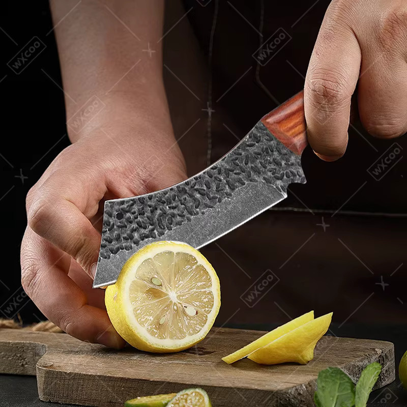 WXCOO Multifunktionales Handgeschmiedetes Küchenmesser mit Holzgriff und Scheide, Silber - Bild 4