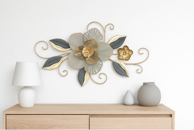 Möbel direkt online Wanddekoobjekt aus Metall mit Blüten- und Blättermotiv in Gold, Breite: 38,0 cm, Höhe: 65,0 cm, Tiefe: 1,0 cm - Bild 1