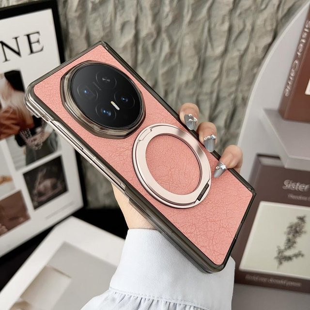 Magnetische PU-Leder Schutzhülle mit Ringständer für Honor Magic V6 in Schwarz, Grau, Rot, Pink oder Orange - Bild 1