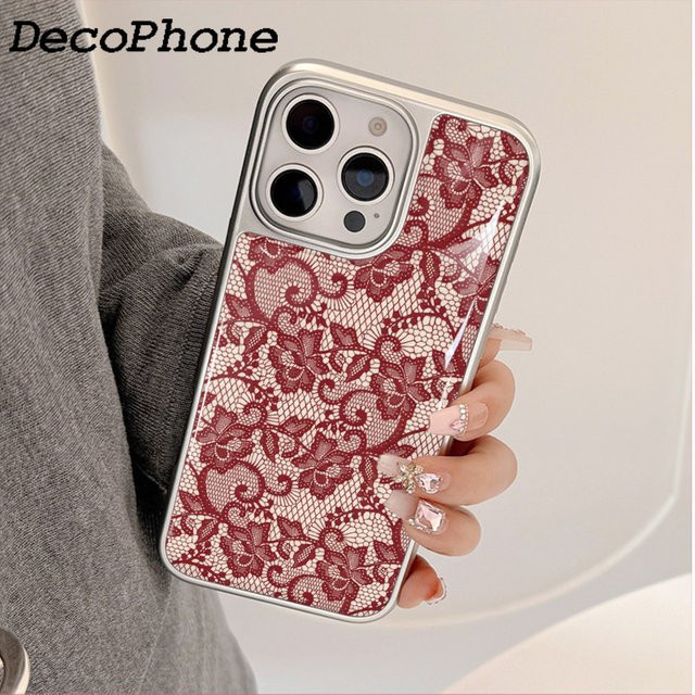 DecoPhone Anti-Sturz Handyhülle aus TPU mit rotem Blumen-Spitzenmuster für iPhone 11 bis iPhone 17 Pro Max AIR PLUS - Bild 1