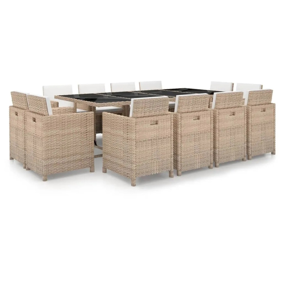 vidaXL 13-teilige Garten-Essgruppe aus Poly Rattan in Beige mit Glas-Tischplatte und wetterfesten Auflagen - Bild 2