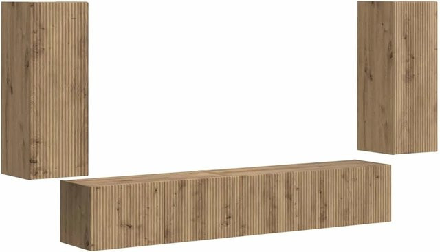 vidaXL TV-Schrankset 4er-Set aus MDF in Artisan-Eiche, modern und wandmontiert, Farbe Braun - Bild 1